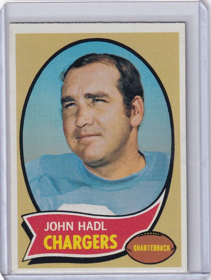 Vintage Topps Football card of John Hadl, San Diego Chargers quarterback