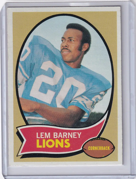 Vintage Topps Football trading card of Lem Barney with Detroit Lions in light blue jersey