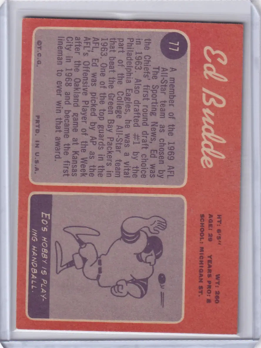 Trading card of Ed Budde, Kansas City Chiefs player from 1970 Topps Football