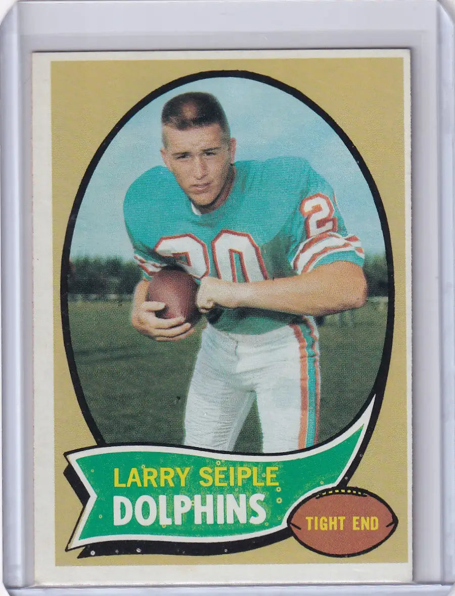 Vintage Topps Football card of Larry Seiple in Miami Dolphins teal jersey