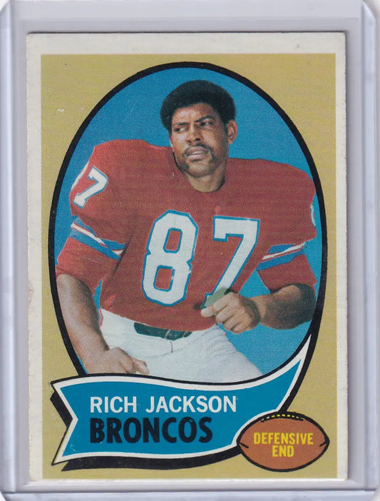 Vintage Topps Football trading card of Rich Jackson in red jersey for Denver Broncos