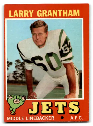 Vintage Larry Grantham football card from 1971 Topps, original gloss, good NY Jets collectible