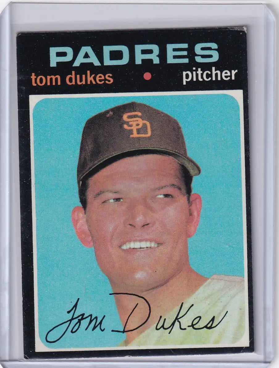 1971 Topps Baseball card of Tom Dukes, pitcher for the San Diego Padres