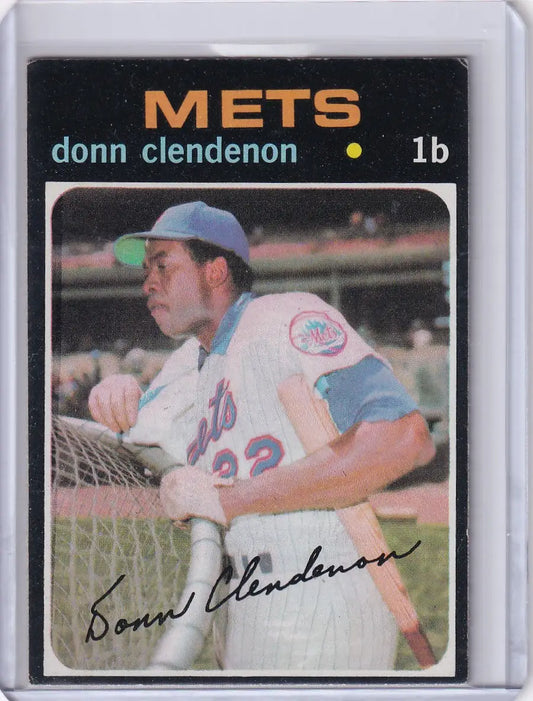 Baseball card of Donn Clendenon in light blue New York Mets uniform by Topps Baseball