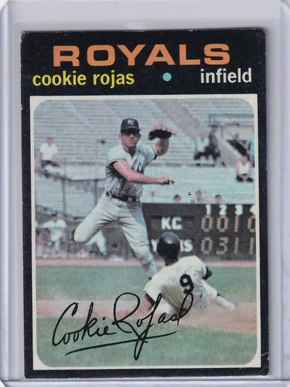 Topps Baseball card of Cookie Rojas, Kansas City Royals infielder from 1971