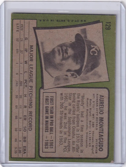 Vintage Topps Baseball card of Aurelio Monteagudo from the Kansas City Royals