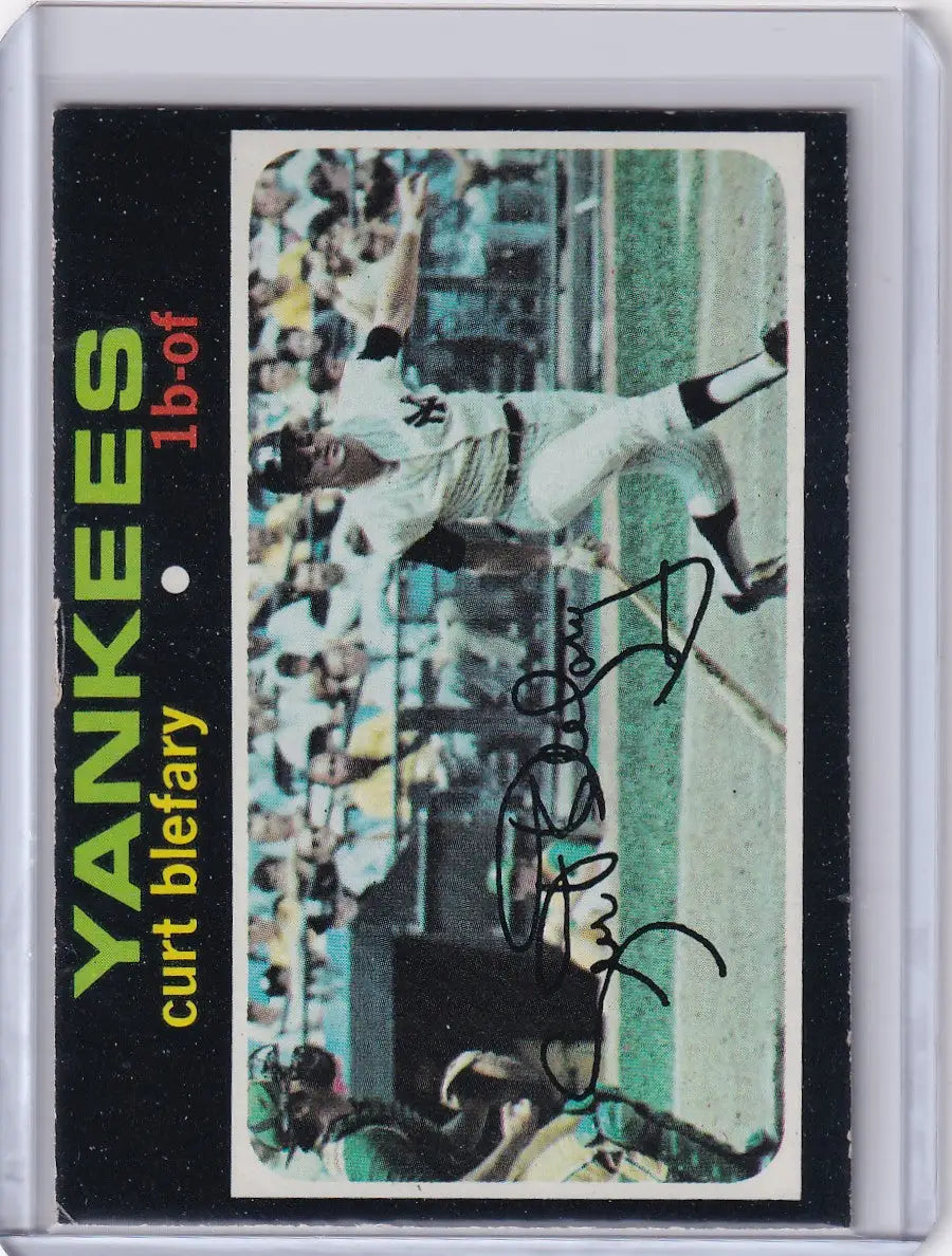 1971 Topps Baseball card of Curt Blefary pitching for the New York Yankees