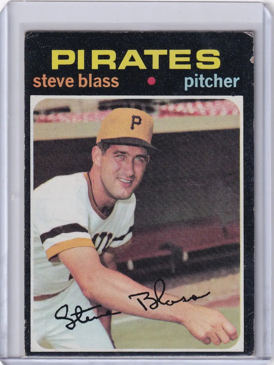 Baseball card of Steve Blass, Pittsburgh Pirates pitcher in Topps Baseball uniform