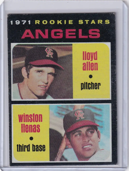 1971 Topps Baseball card featuring Angels Rookies Lloyd Allen and Winston Llenas