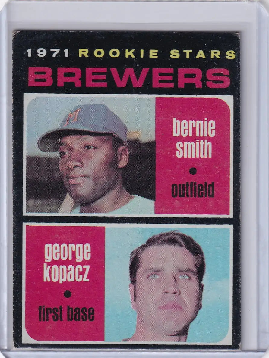 Baseball card of Brewers Rookies Bernie Smith and George Kopacz from 1971 Topps