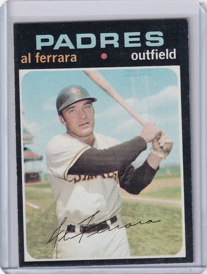 1971 Topps Baseball card of Al Ferrara in batting stance for San Diego Padres