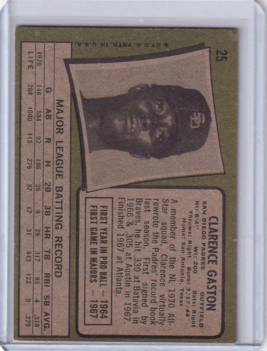 Vintage 1971 Topps Baseball card of Cito Gaston from the San Diego Padres