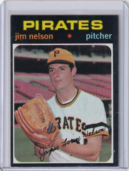 1971 Topps Baseball card of Jim Nelson, Pittsburgh Pirates pitcher in white uniform