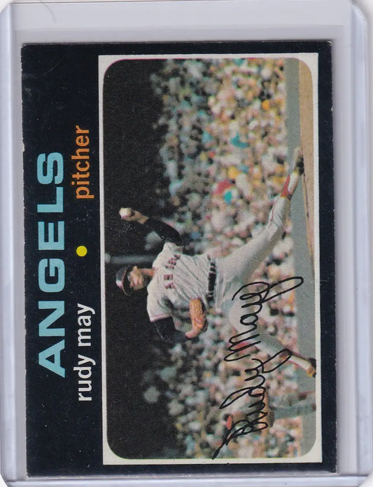 1971 Topps Baseball trading card of Rudy May pitching for California Angels