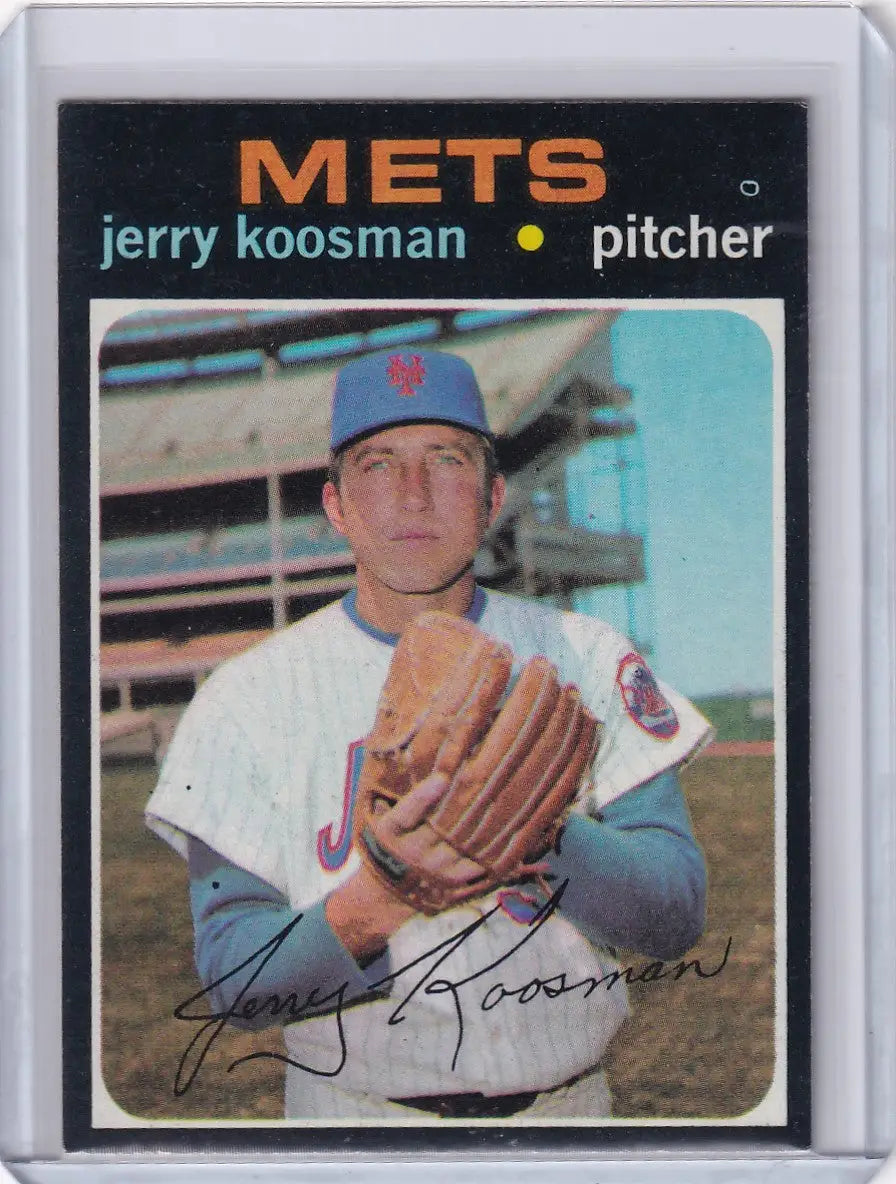 Topps Baseball card of Jerry Koosman, New York Mets pitcher in white uniform