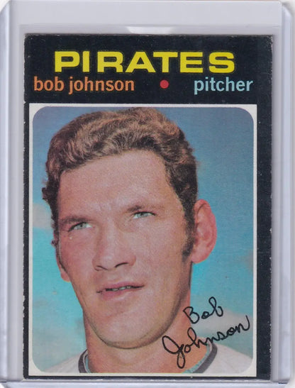 Topps Baseball card of Bob Johnson, Pittsburgh Pirates pitcher on light blue background