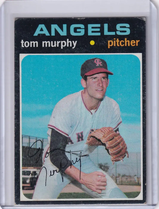 1971 Topps Baseball card of Tom Murphy in California Angels uniform with red cap