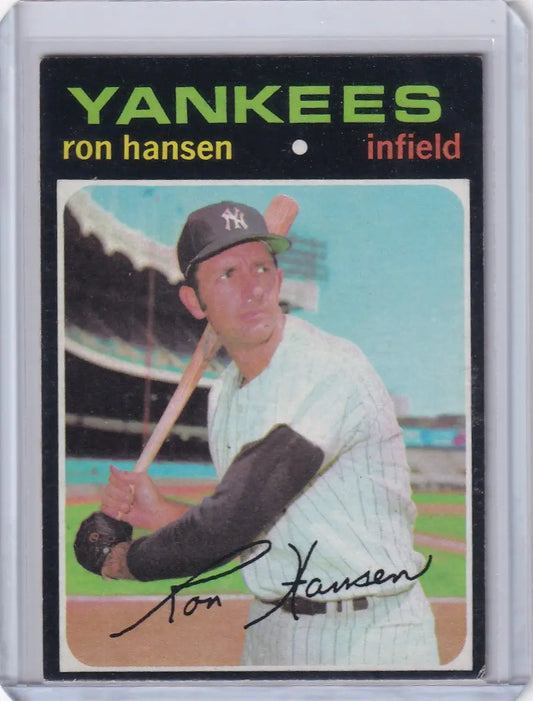 1971 Topps baseball card of Ron Hansen, New York Yankees infielder in batting stance