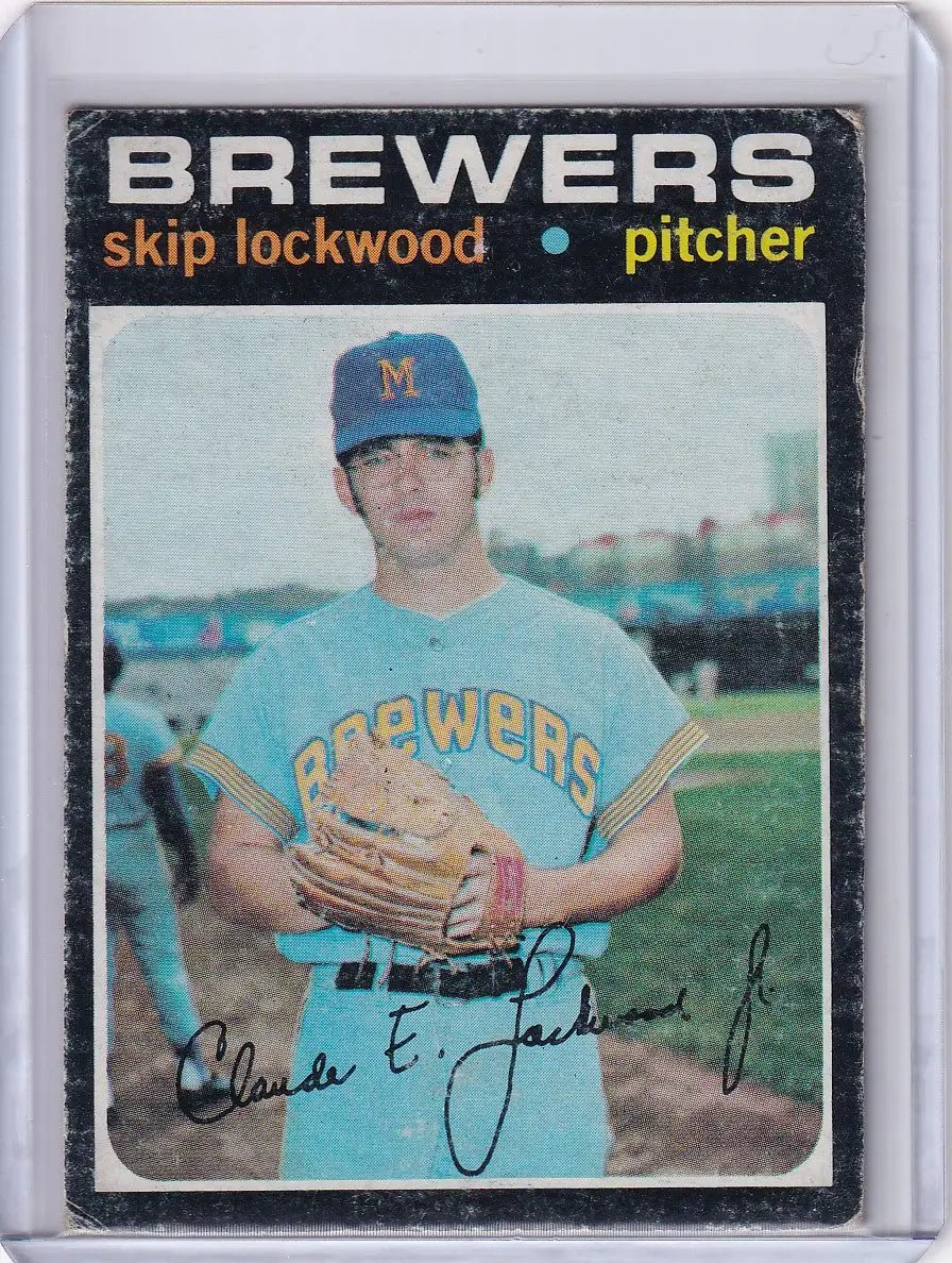 Vintage 1971 Topps Baseball card of Skip Lockwood in Milwaukee Brewers uniform