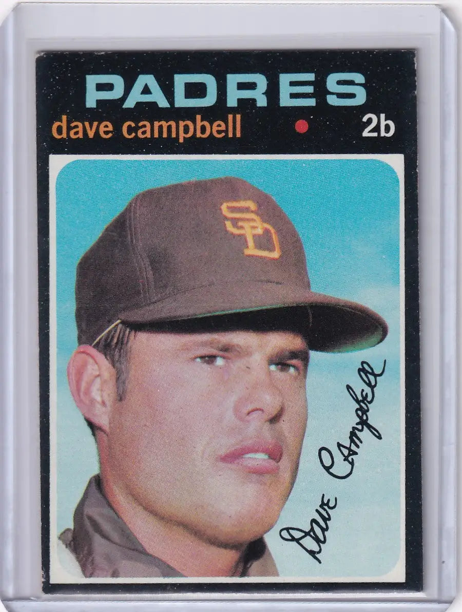 1971 Topps Baseball card of Dave Campbell from the San Diego Padres wearing a cap