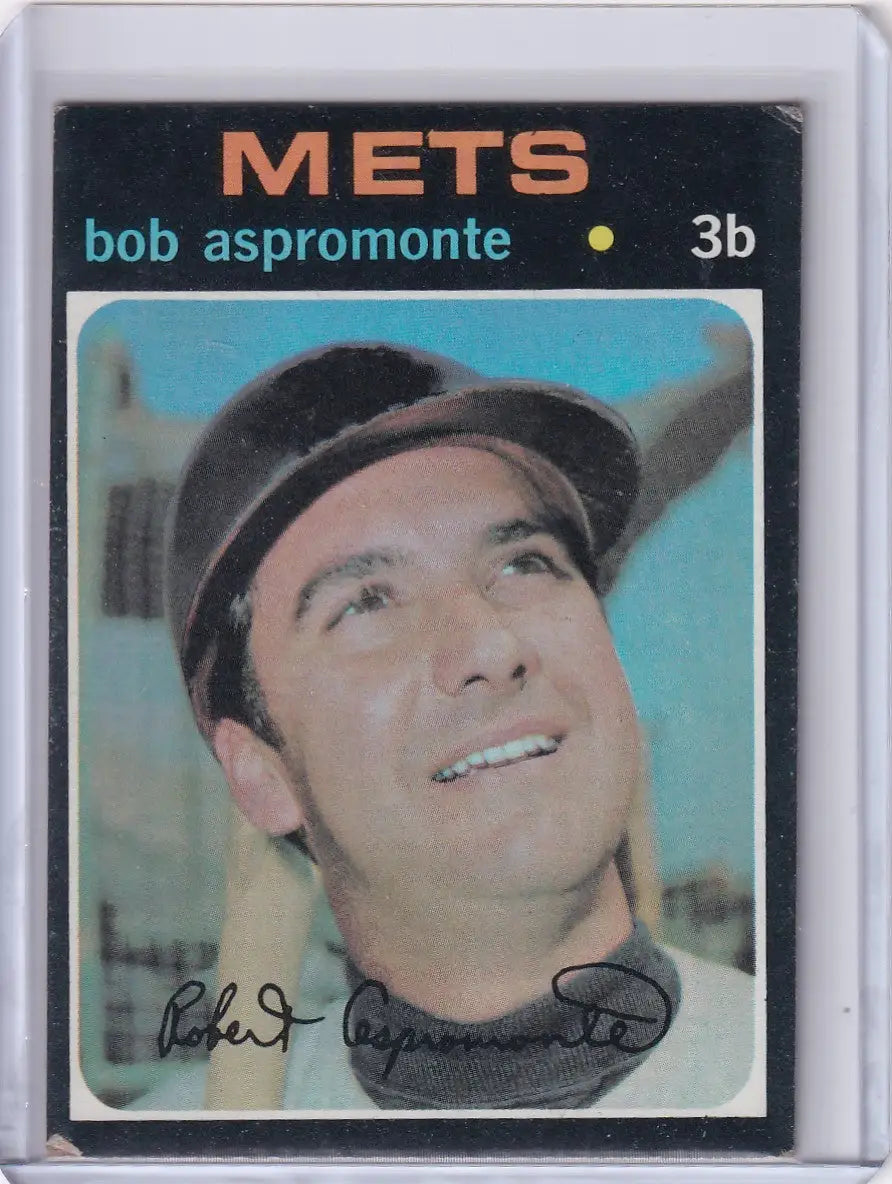 Baseball card of Bob Aspromonte in a New York Mets cap from Topps Baseball 1971