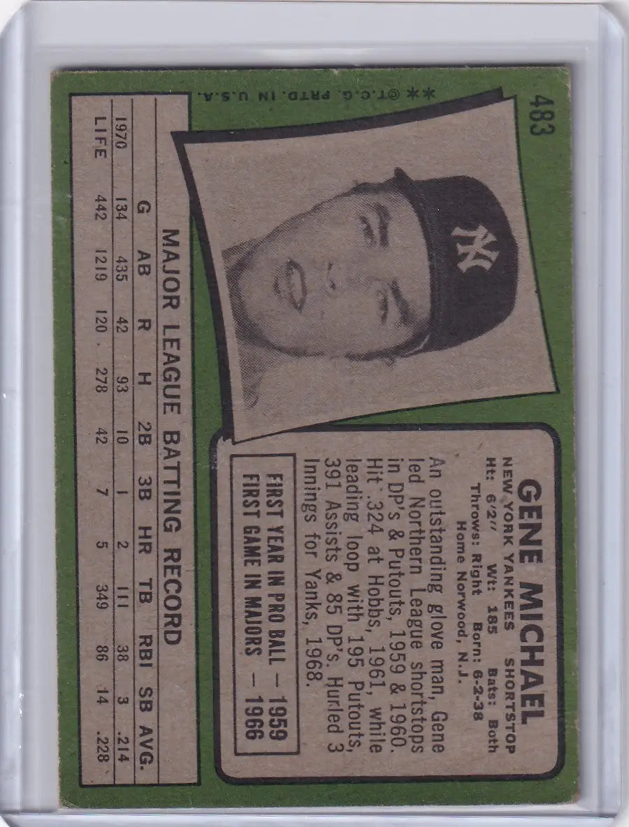 Topps Baseball card of Gene Michael, New York Yankees player from 1971