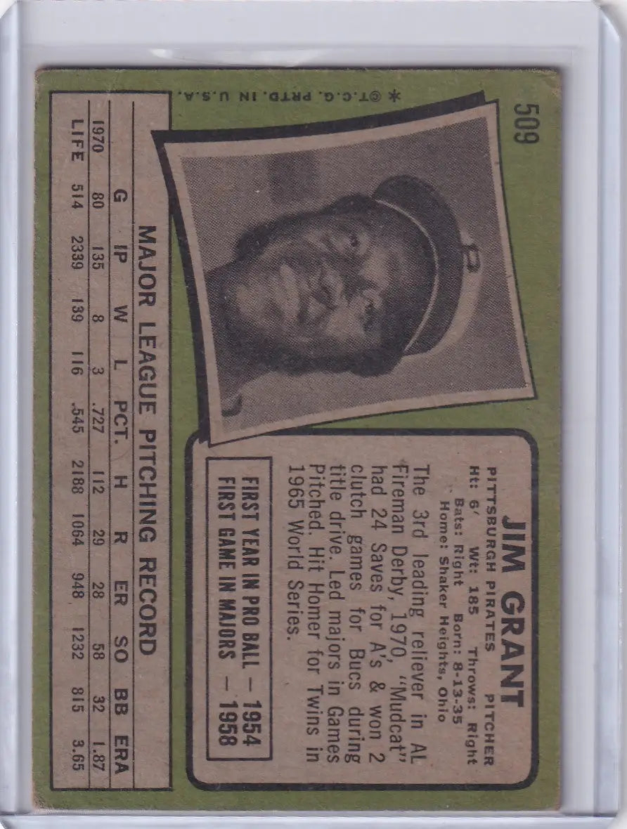 Topps Baseball card of Mudcat Grant from Pittsburgh Pirates on green background