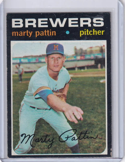 1971 Topps Baseball card featuring Marty Pattin of the Milwaukee Brewers