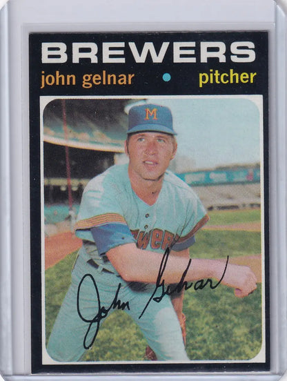 Vintage 1971 Topps Baseball John Gelnar card featuring Milwaukee Brewers pitcher