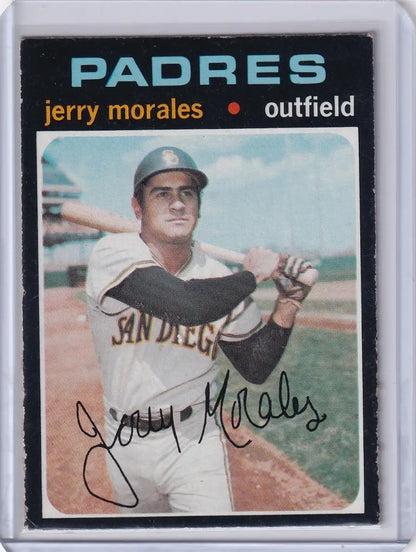 Baseball card of Jerry Morales in batting stance for San Diego Padres Topps Baseball