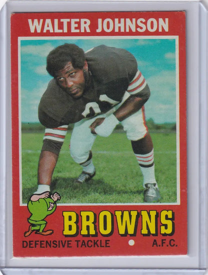 Topps Football card of Walter Johnson in three-point stance for Cleveland Browns