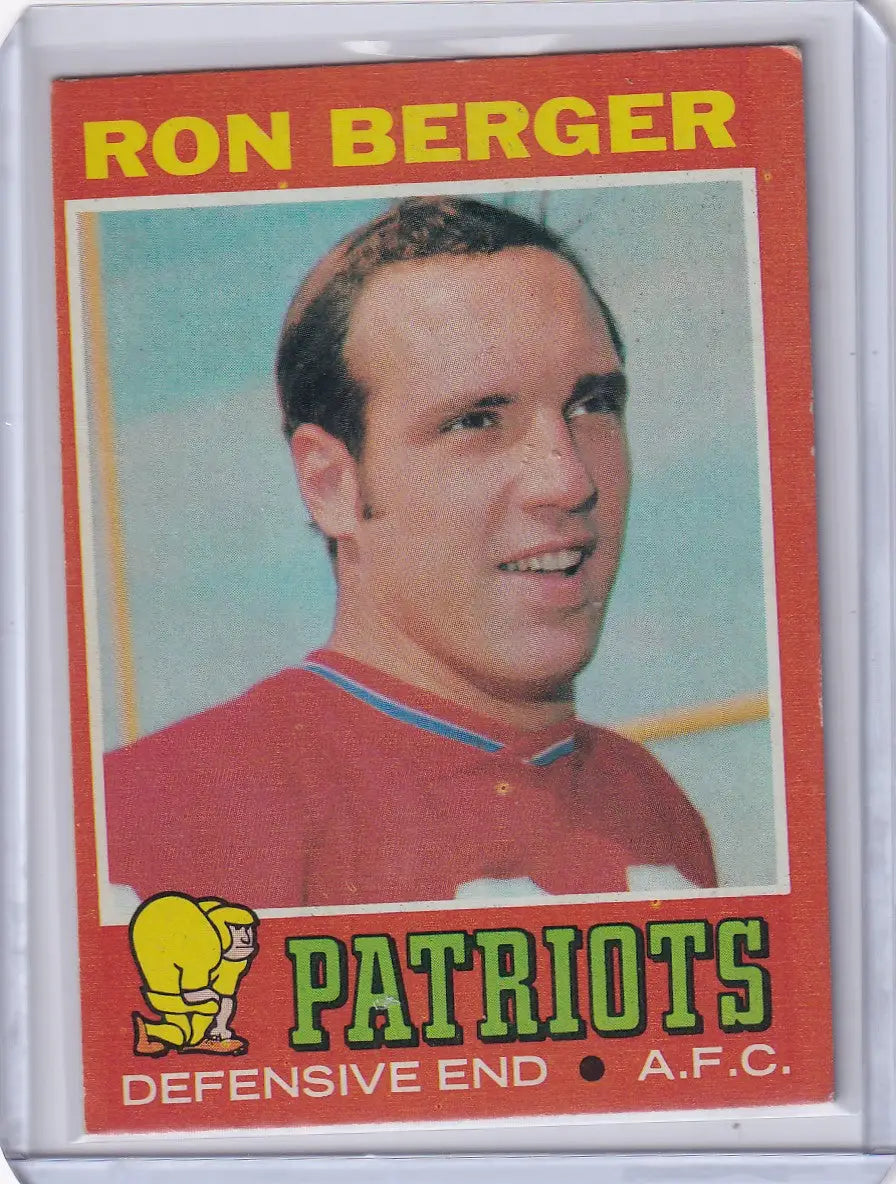 Vintage Topps Football trading card of Ron Berger from the New England Patriots RC