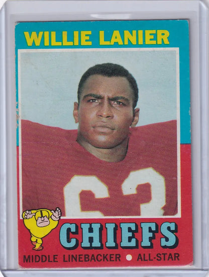 Vintage Topps Football card of Willie Lanier, Kansas City Chiefs, jersey number 63