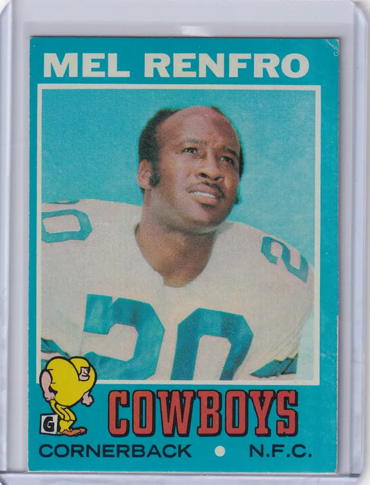 Topps Football trading card of Mel Renfro in white jersey for Dallas Cowboys