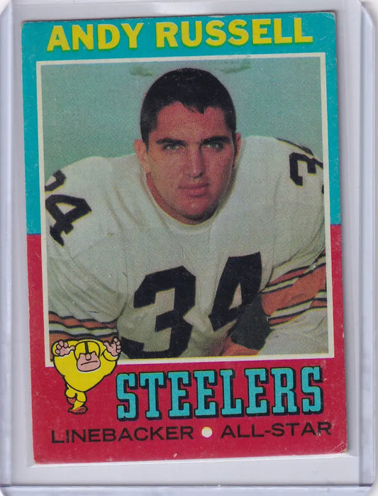 Topps Football card of Andy Russell from the Pittsburgh Steelers 1971 set