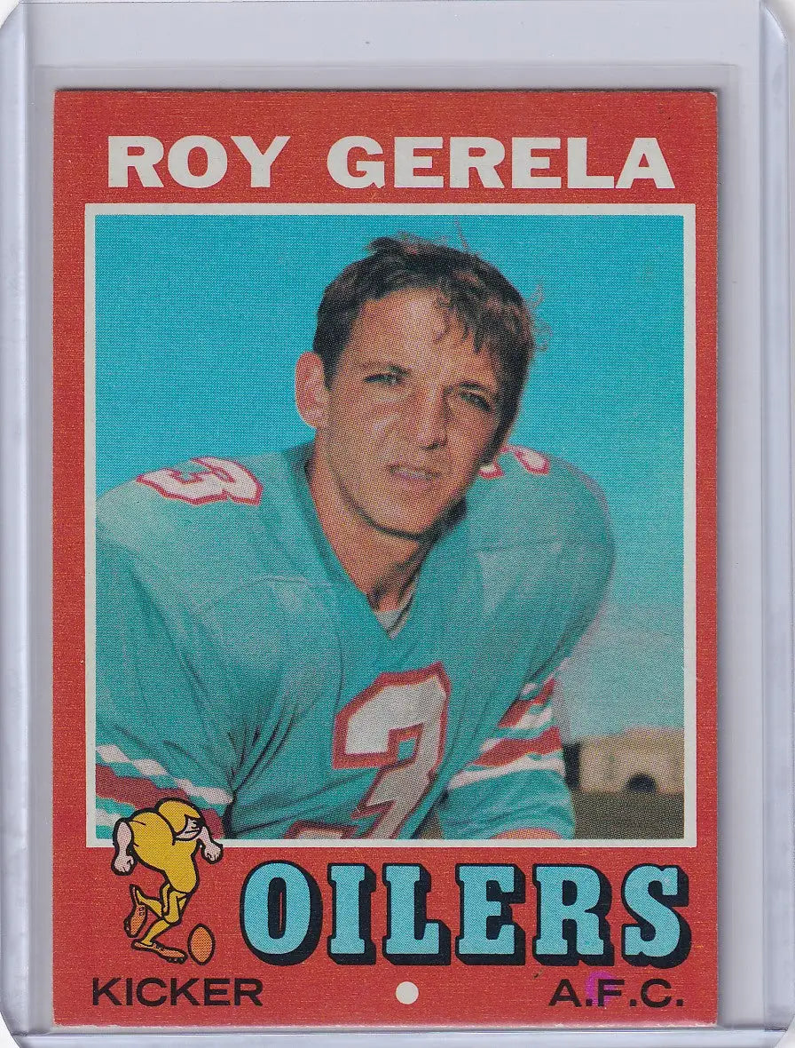 Vintage Topps Football card of Roy Gerela from the Houston Oilers team