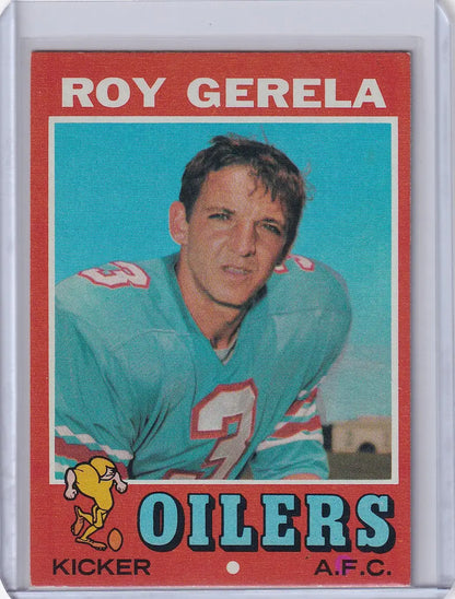 Vintage Topps Football card of Roy Gerela from the Houston Oilers team