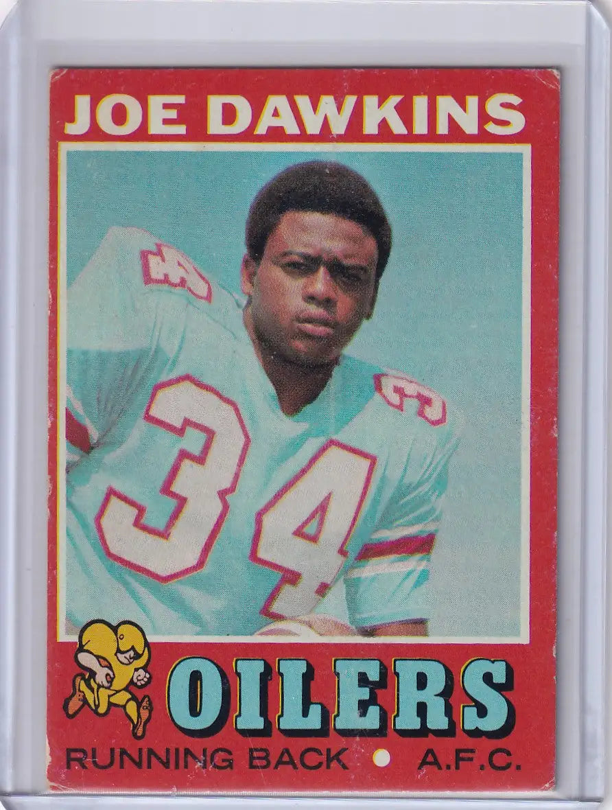 Vintage Topps Football card of Joe Dawkins from the Houston Oilers team