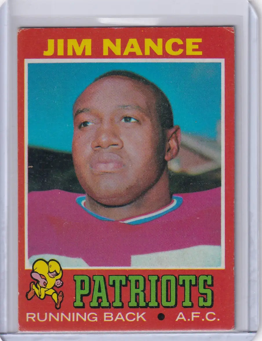 Vintage Topps Football card of Jim Nance from New England Patriots 1971 series