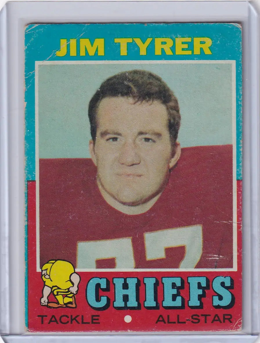 Vintage Topps Football card of Jim Tyrer, Kansas City Chiefs jersey number 87