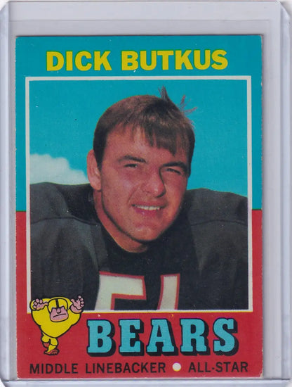 Topps Football trading card of Dick Butkus from the Chicago Bears, 1971 design