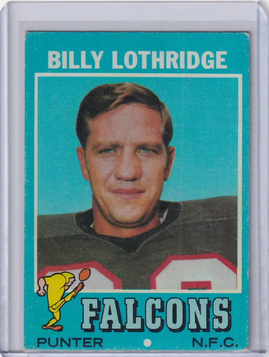 Vintage Topps Football card of Billy Lothridge from Atlanta Falcons 1971