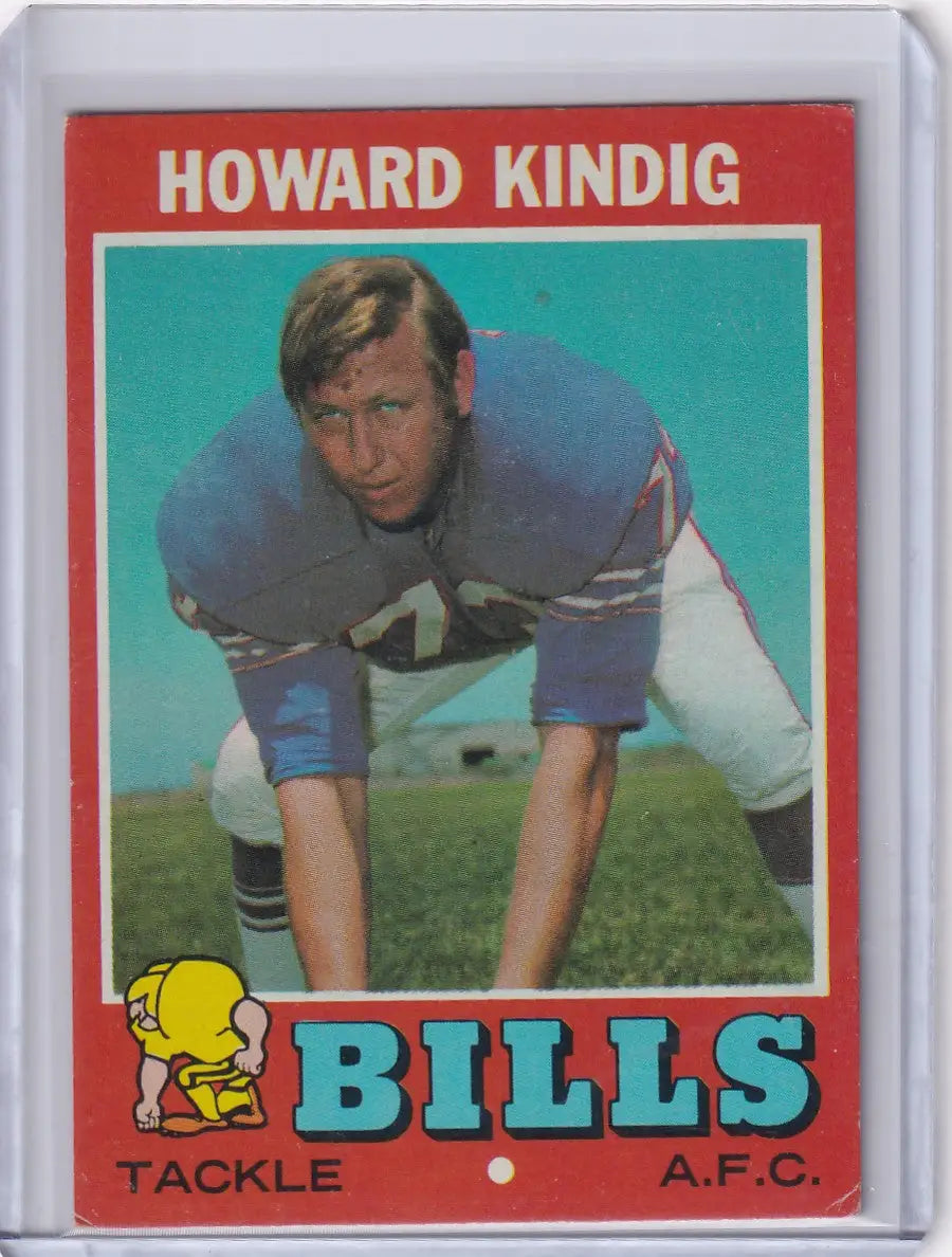 Football trading card of Howard Kindig in a Buffalo Bills uniform by Topps Football