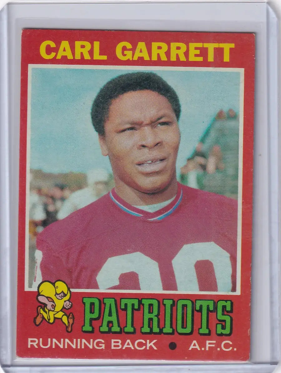 Vintage Topps Football card of Carl Garrett, New England Patriots running back