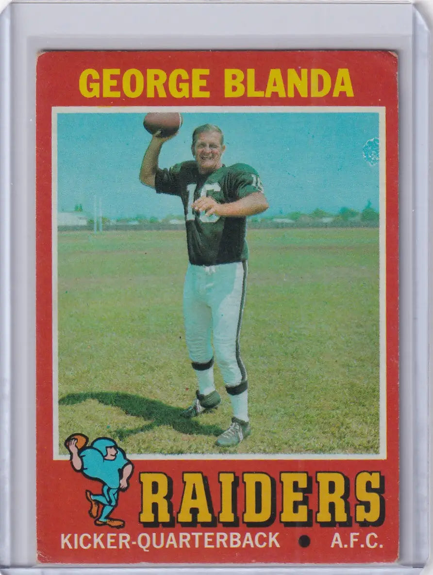 Topps Football card of George Blanda in throwing pose for Oakland Raiders