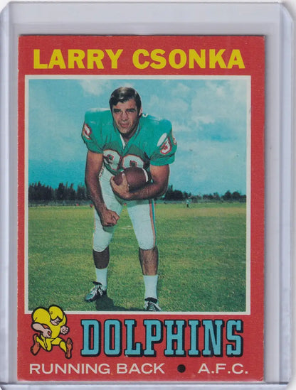 Vintage Topps Football card of Larry Csonka in Miami Dolphins uniform