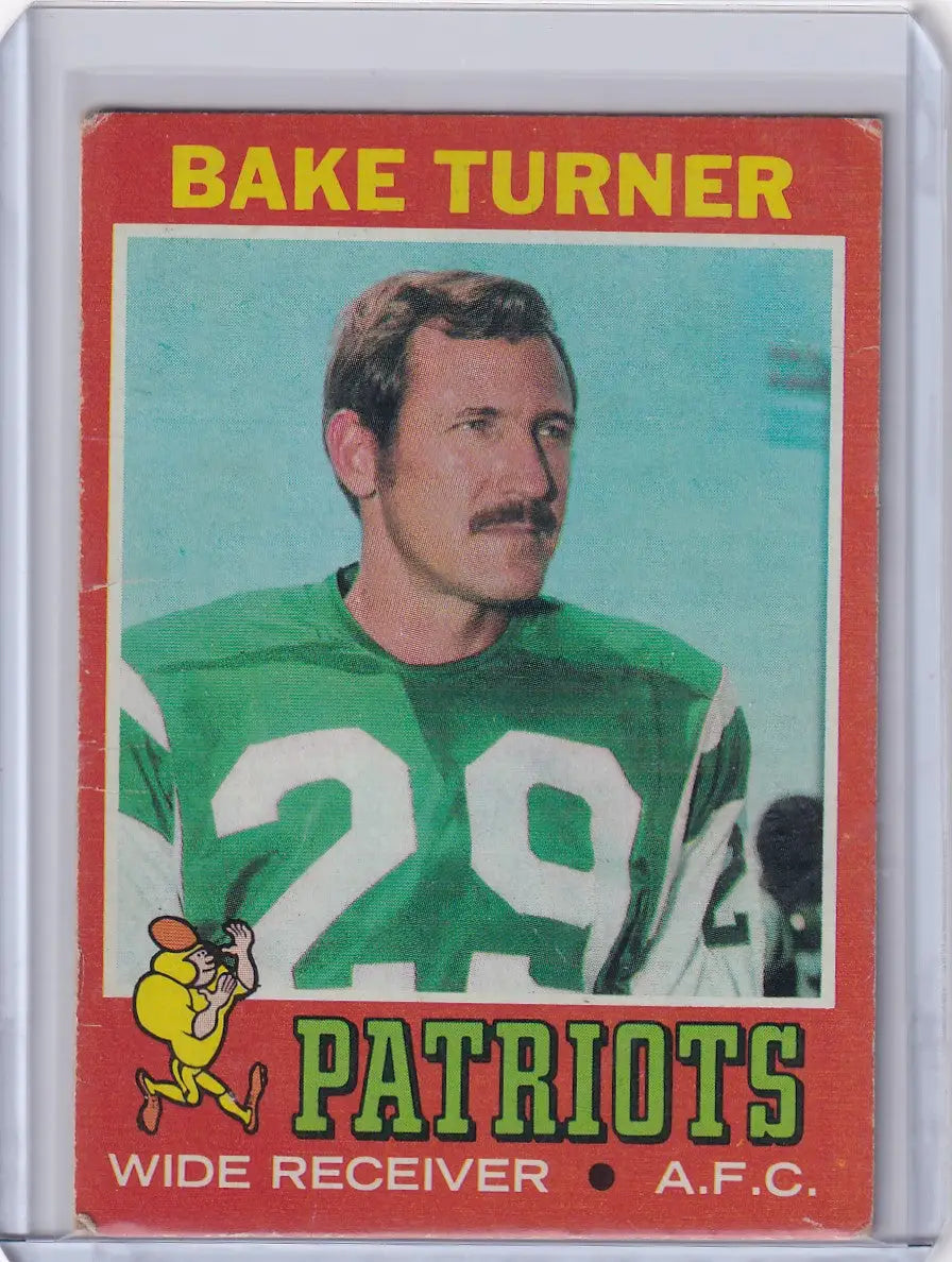 Vintage Topps Football card of Bake Turner, New England Patriots wide receiver #29