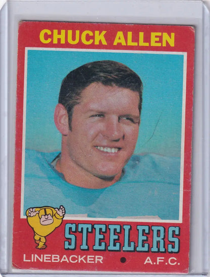 Vintage 1971 Topps Football trading card of Chuck Allen from Pittsburgh Steelers