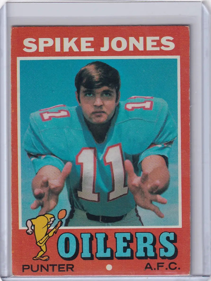 Vintage 1971 Topps Football card of Spike Jones from the Houston Oilers team