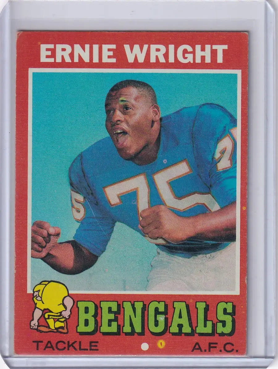 Vintage Topps Football trading card of Ernie Wright from Cincinnati Bengals in blue jersey